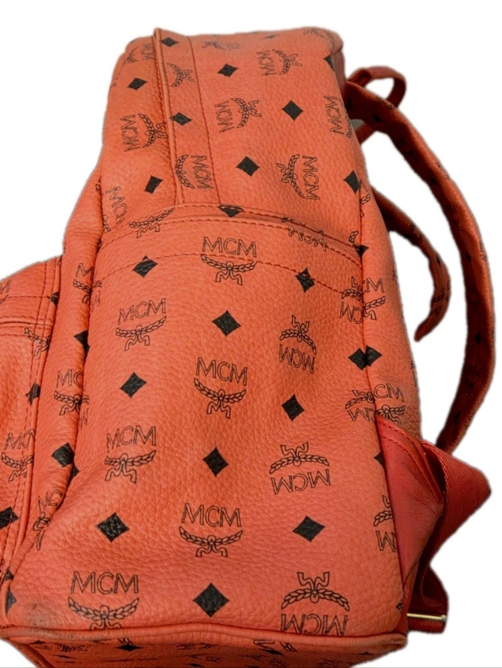 MCM Redish/ Pink Leather FULL Size Studded Backpack w Gold Hardware (EUC) - Picture 4 of 17